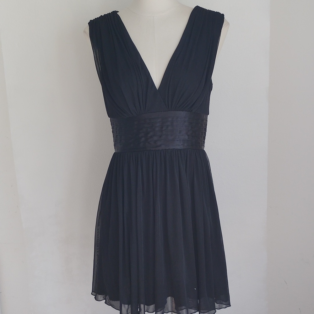 Trixxi Womens Mini Babydoll Dress Sz S Black Sheer Mesh Satin Waist Y2K Party